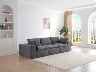 Vente-unique - CORTOLINE Sofa Stoff Grau - B 112 cm x H 83 cm x L 304 cm