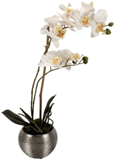 Kunstblume Künstliche Blumen, Pflanzen mit silbernen Topf - wie echt, real touch weiße Orchideen, Online-Fuchs, hochwertig, zeitlos und verblühen nie