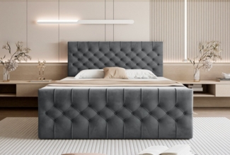 Goldstoff Boxspringbett TAURIEL mit Federkernmatratze & Topper, zwei Bettkästen (von 120 bis 200x200 cm), modernes Doppelbett aus Velvet Stoff mit edlem Kopfteil