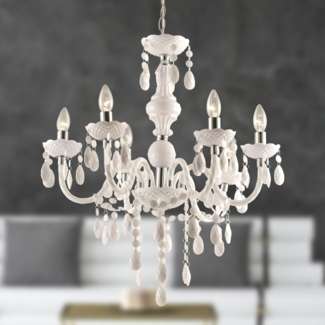 Kronleuchter Kristall Wohnzimmer Hängelampe Luster Weiß Kristalle Luxus