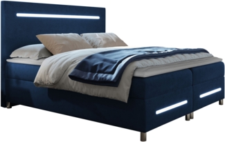 Boxspringbett Saziro LED, Blau, 160x200 cm