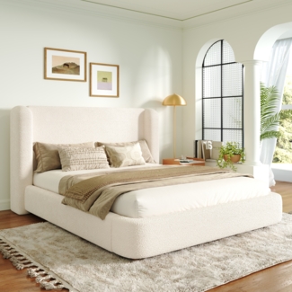 Polsterbett mit Stauraum Schleife,modernes Bett mit hohem Kopfteil, Bettgestell mit Lattenrost und Bettkasten