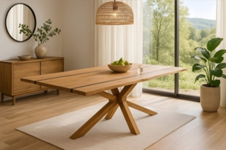 SAM® Esstisch Pietra, Akazienholz, echte Baumkante oder Schweizer Kante, Spider-Gestell