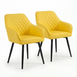 HOMAVO 2er-Set Esszimmerstühle mit Armlehne in Modern & Bequem, Kunstleder Gelb, 59 x 65 x 78 cm, YZ8