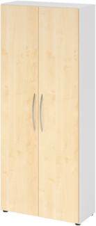 bümö Mehrzweckschrank 80cm breit, Aktenschrank o. Schuhschrank hoch, Schrank mit Regal, Küchenschrank in Weiß/Ahorn aus Holz, Vorratsschrank & Haushaltsschrank mit Metallgriffen, 4100-W-3