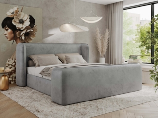 Polsterbett mit Lattenrost, Doppelbett für Schlafzimmer, Gepolstertes Kopfteil, Multipocket matratze, Härtegrad H3/H4 - EMORA CLASSIC DUO - 200 x 200 cm - Hellgrau Velours - ELORI - LUX