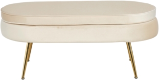 Sitzpouf Oval Beige 99 x 44 cm Samt mit Metallbeinen Gold