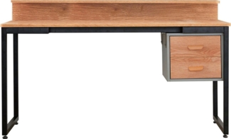 Schreibtisch mit 2 Schubladen, MDF/ Metall Natur Schwarz, 140 x 60 x 84 cm