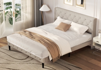 Lexzurn Polsterbett Polsterbett Bett 140x200 mit Lattenrost (Doppelbett mit gepolstertem Kopfteil, Einfache Montage, Robustes Gestell und Samtbezug), wählen Sie Größe und Farbe! Kostenlose Lieferung!