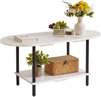 Couchtisch Aibiju Holzbeine 2-Stufiger Stauraum Weiß Schwarz YD-011M