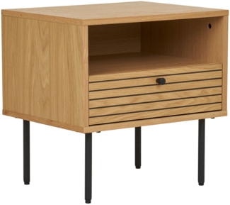 Beistelltisch, 1 Schublade, Eichenfurnier, natur, Beine aus schwarzem Metall, 50 x 40 x 50 cm
