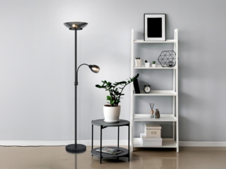 Deckenfluter GERRY mit Flex Leselampe, Schwarz & Glas Chrom, Höhe 180cm