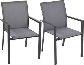Gartenstuhl 2er Set FINN - Kunststoff, Mittelgrau | Stapelstuhl Wetterfest Gartenstühle Outdoor Essstühle
