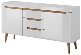 Sideboard Kommode "Nordi" Wohnzimmer 160cm weiß hochglanz riviera eiche MDF grifflos