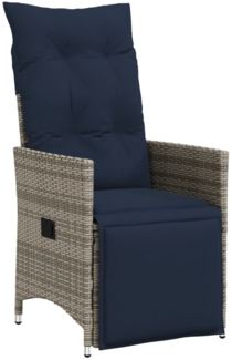 vidaXL Gartensessel Verstellbar mit Kissen Grau Poly Rattan 365663