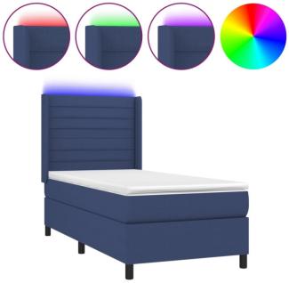 vidaXL Boxspringbett mit Matratze & LED Blau 100x200 cm Stoff 3138379