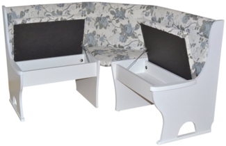 Truheneckbank "Anja 1W" 125x125 cm, Gestell Weiß, Stoff beige mit Blumendessin