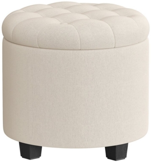 SONGMICS Sitzhocker rund, Fußhocker mit Stauraum, Schminkhocker mit Füßen, 45 x 45 x 44,5 cm, Leinenimitat, bis 150 kg belastbar, für Wohnzimmer Schlafzimmer, hellbeige