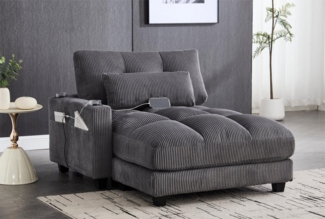 LVHOM Polsterliege Ottomane/Loungesofa/Polsterbett/Daybett/Gästebetten/Schlafsofa (USB/Typ C-Ladeanschlüssen, Seitentaschen, Getränkehalter, modularer Flexibilität Palmen Sessel, links & rechts tauschbare Armlehnen, Schlaffunktion, Platzsparend, 1-St, ...