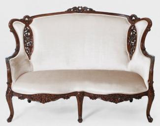 Casa Padrino Luxus Barock Sofa Weiß / Braun - Prunkvolles Wohnzimmer Sofa im Barockstil - Barock Wohnzimmer & Hotel Möbel - Edel & Prunkvoll