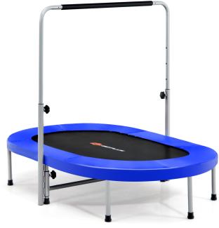 COSTWAY 2 Personen Trampolin mit höhenverstellbarm Haltegriff, Mini Trampolin bis 150kg belastbar, Kindertrampolin klappbar, Gartentrampolin für Kinder und Erwachsene