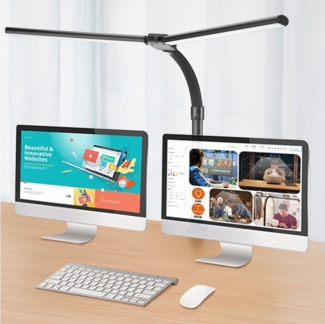 WILGOON Schreibtischlampe 24W LED Schreibtischlampe dimmbar, 80cm Doppelkopf klemmbar, LED fest integriert, Kaltweiß, Naturweiß, Warmweiß, Fernbedienung 5 Helligkeit,5 Farbe Tischlampe,Taste&Fernbedienung