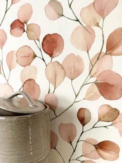 Newroom Vliestapete, Rot Tapete Floral Eukalyptus - Mustertapete Eukalyptusblätter Rose Weiß Romantisch 3D Optik Blätter Pflanzen für Wohnzimmer Schlafzimmer Küche