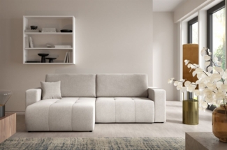 Ecksofa Sofa mit Schlaffunktion AUGUSTO in Stoff Wind Hellgrau Ottomane Links