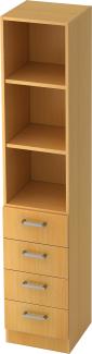 bümö office Aktenschrank Regal mit Schubladen, Büroschrank schmal aus FSC-Holz, 40cm breit in Buche - Aktenregal & Schubladenschrank mit Chromgriffen, Büro Möbel Schrank System, 7600-6-6-CE