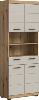 furnling Hochschrank Scott 4 Türen, 1 Schublade, 2 offene Fächer, Badmöbel, Badschrank