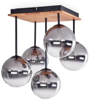hofstein Deckenleuchte Deckenlampe aus Metall/Holz/Glas in Schwarz/Natur/Rauchfarben/Klar, ohne Leuchtmittel, Leuchte mit Schirmen aus Glas (15 cm), 5 x G9, ohne Leuchtmittel