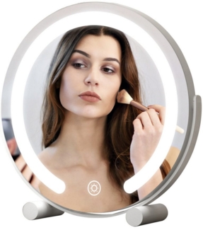 WDWRITTI Standspiegel klein mit licht Kosmetikspiegel mit beleuchtung Schminkspiegel (Makeup Spiegel Rund, 360° Drehbar), 3Lichtfarben+Dimmbar+Touch