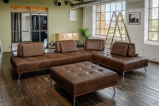 KAWOLA Sofa WIOLO Ecksofa Leder mit Hocker dunkelbraun 83 x 350 x 350 cm