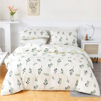 wohnTRAUM24 Bettwäsche Bettwäsche 135x200 cm,200x200 cm,Blätter Blumen Pflanzen Muster, Für Allergiker geeignet mit Kissenbezüge 80x80 cm und Reißverschluss