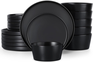 Homikit 18-tlg Steinzeug Geschirr Set Schwarz - Mikrowellen- und