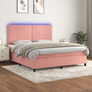 vidaXL Boxspringbett mit Matratze & LED Rosa 160x200 cm Samt 3136076