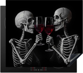 MuchoWow Herd-Abdeckplatte Skelette - Wein - Prost - Schädel - Schwarz, Vinyl, (1 tlg), Abdeckplatte für Ceranfeld, Herd Inductionsmatte, 57x51 cm