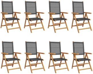 vidaXL Gartenstuhl Verstellbar 8 Stk. Schwarz Poly Rattan Massivholz 3214522