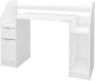 ML-DESIGN Schreibtisch Computertisch mit Schublade, Tür, Stauraum,offenen Ablagefächern, Bürotisch aus Holz, Weiß, Arbeitstisch PC-Tisch Gaming Tisch