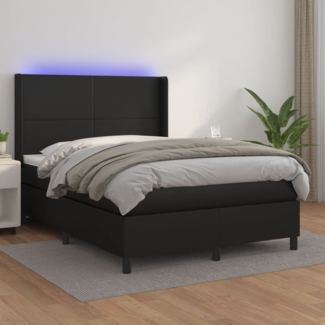 vidaXL Boxspringbett mit Matratze & LED Schwarz 140x190 cm Kunstleder 3139259