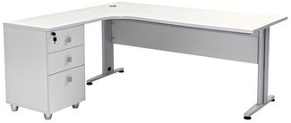 Furni24 Schreibtisch Winkelschreibtisch, Eckschreibtisch, Moderner Bürotisch Computertisch mit großer Arbeitsfläche, Bürotisch, PC Tisch, Dona Grau 180 x 120 x 74 cm inkl. Beistellcontainer Links gewinkelt