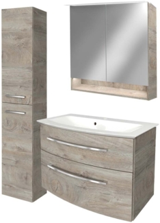 Fackelmann B.STYLE Badmöbel Set 4-teilig, 83 cm, Grau + LED-Spiegelschrank + Hochschrank links