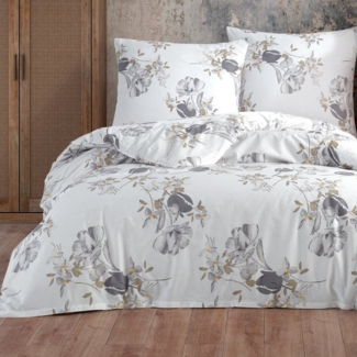 Buymax Bettwäsche Parlin, Renforcé, 4 teilig, Bettbezug-Set 135x200 cm 100% Baumwolle mit Reißverschluss Blumen Weiß