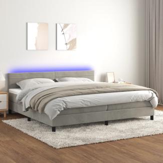 vidaXL Boxspringbett mit Matratze & LED Hellgrau 200x200 cm Samt, Härtegrad: H2 [3134483]