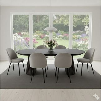 ebuy24 Essgruppe Tokyo Essgruppe Esstisch schwarz, 6 Stühle aus gra, (7-tlg)