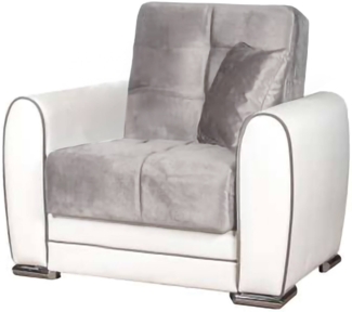 Dmora Sessel Attiluccio, Container-Sessel für das Wohnzimmer, umwandelbar in ein Bett, Relax-Sessel aus gepolstertem Stoff, 97x84h91 cm, Weiß und Hellgrau