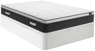 Vente-unique - Set aus Bettgestell mit Bettkasten + Taschenfederkernmatratze mit Memory Schaum - 160 x 200 cm - Hybridmatratze - Stärke 25 cm - Weiß - ASTRIA Art Collection von YSMÉE