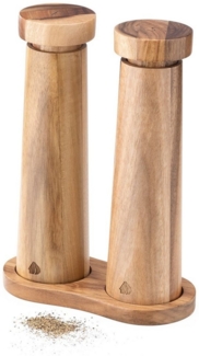 Navaris Gewürzbehälter Salz und Pfeffer Mühle Set - Gewürzmühle Grinder Streuer mit Tablett, Akazienholz, (3-tlg)