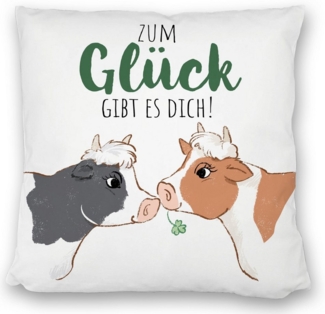 speecheese Dekokissen Kuh-Paar Kissen satiniert mit Spruch Zum Glück gibt es dich