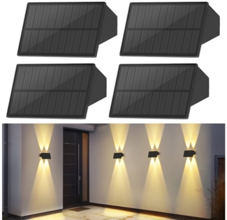 ZMH Außen-Wandleuchte 1/2/4 Wandlampe Warmweiß 3000K Solarlampen Up And Down Light für Außen, LED fest integriert, Warmweiß, Schwarz, 3000K Warmweiß, LED Außenwandleuchten, 2W